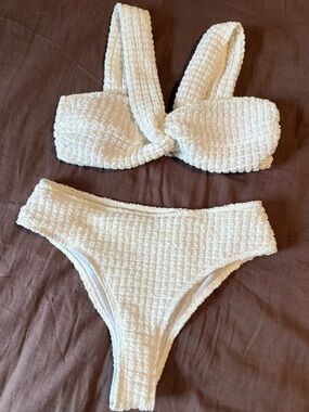 Cream Textured Two-Piece Bikini